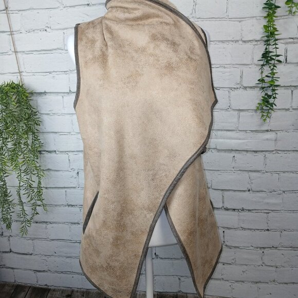 WOMENS JODIFL FAUX SUEDE SHERPA LINED VEST WATERFALL COLLAR, SIZE SMALL, Y2K - Picture 3 of 7